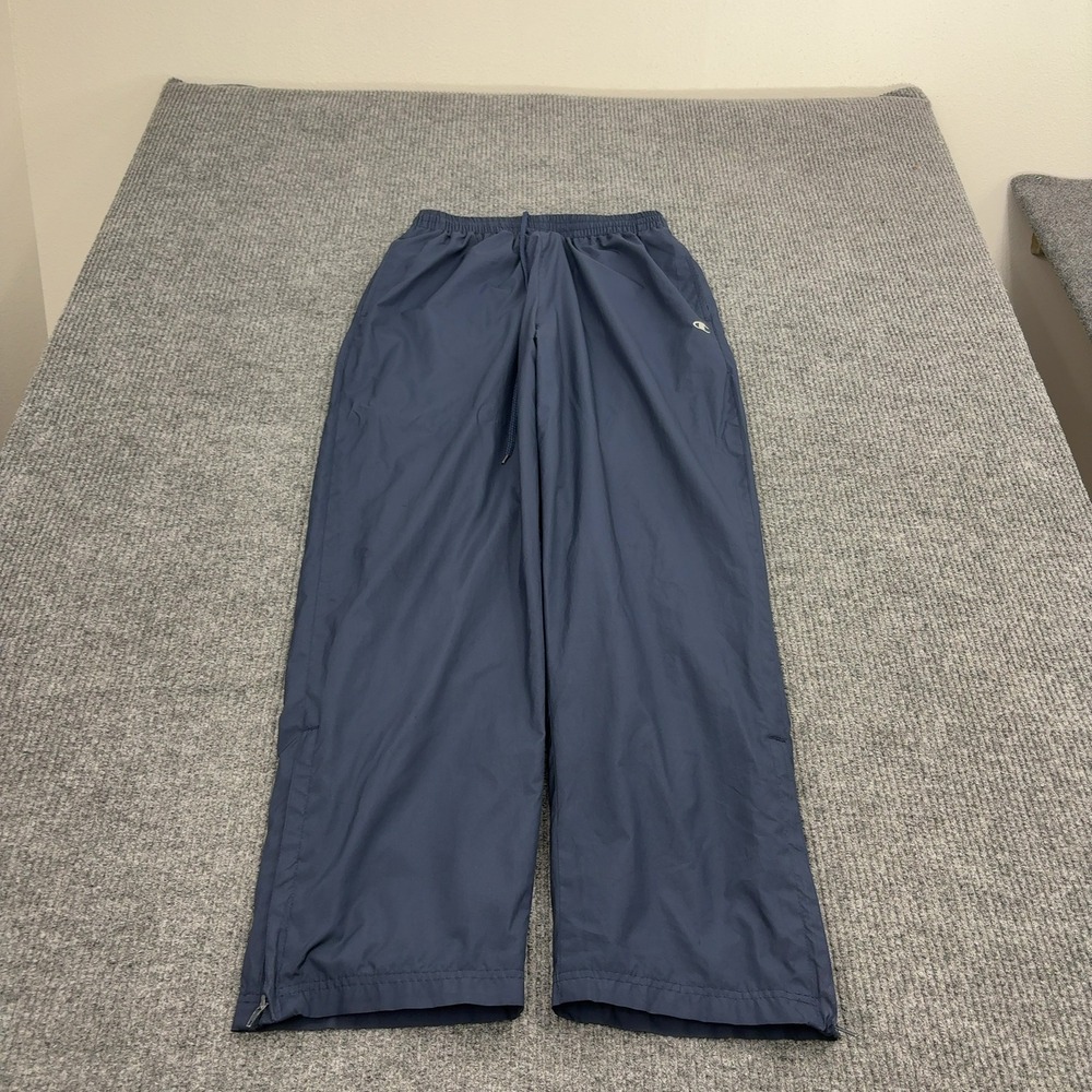 Champion Track Pants Mens M Blue Polyester Embroidered Logo Zip Hem Athletic‎